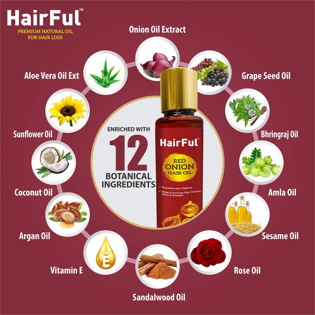 HairFul Red Onion Hair Oil | Ayurvedic Oils for Hair Fall Control | Supports Hair Growth | 21 Ayurvedic Herbs for Men and Women(1 Red Onion Oil 120