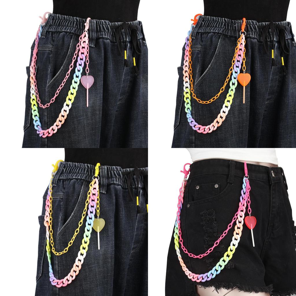 Candy Color Double Layer Resin Belt Chain With Heart Lollipop Decor For Unisex Adults
