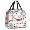 Custom Peach And Goma Mochi Cat Eating Ramen Thermal Insulated Lunch Bags Women Portable Lunch Container Travel Storage Food Box
