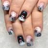 24Pcs Christmas Blue Glitter Short Square Press On Nails With Snowflake French Design Fake Nails For Women Holiday Manicure
