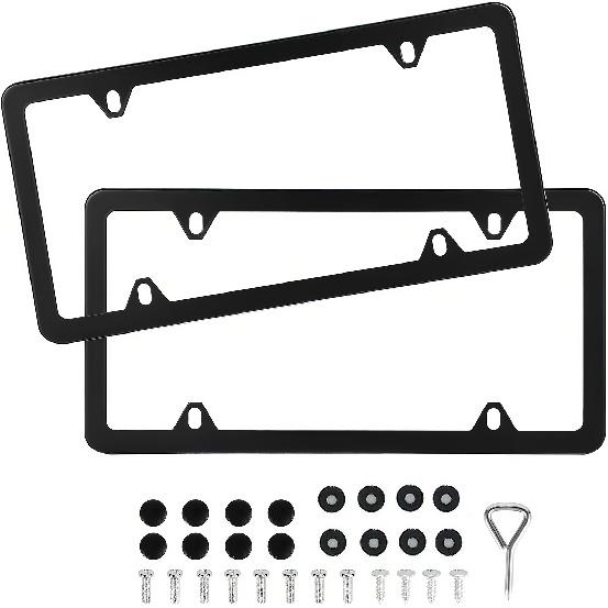 4 Holes Stainless Steel License Plate Frames 2 PCS Car Licence Plate Covers Slim Design With Bolts Washer Caps For US Vehicles License Plate Covers