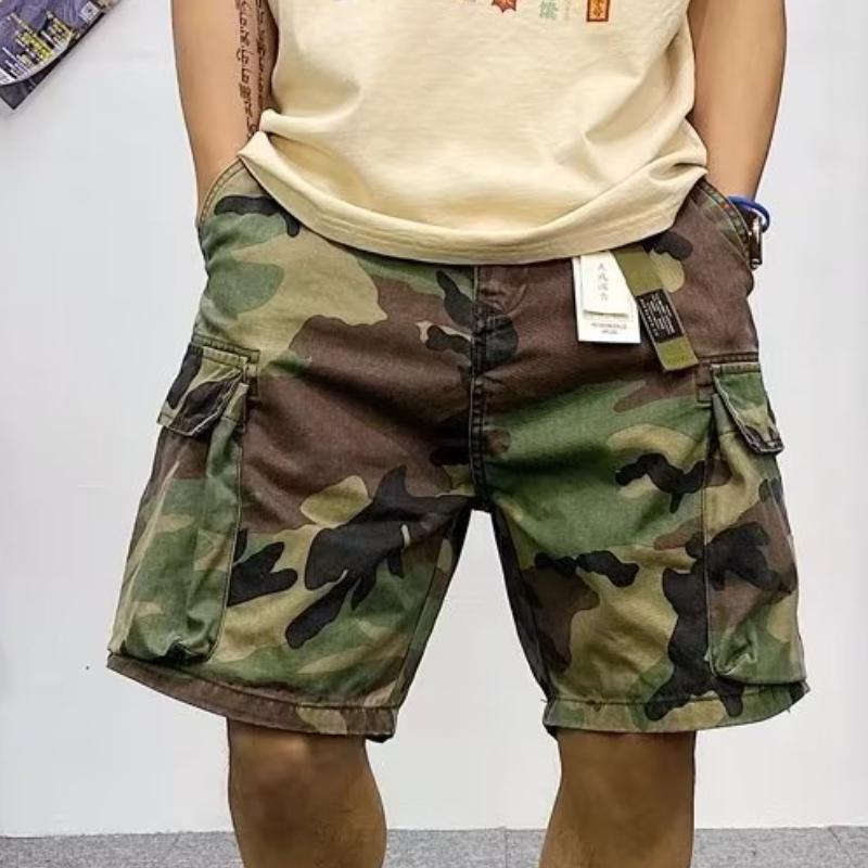 Verão masculino plus size cinco pontos soltos calças de perna reta moda shorts de carga