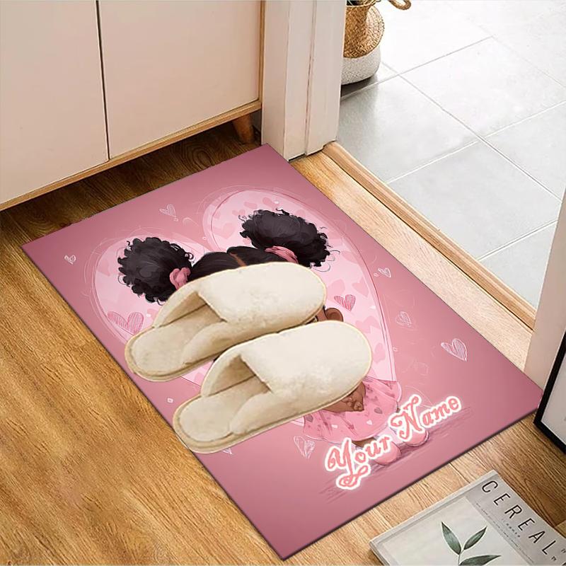 1PC Custom Name Love Heart Illustration Theme Floor Mat Ideal for Living Room, Game Rooms, Office, Bedroom Floor Mat Playful Design