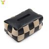 Modern PU Leather Tissue Box Cover With Checkerboard Living Room Bathroom Car Desk Decor