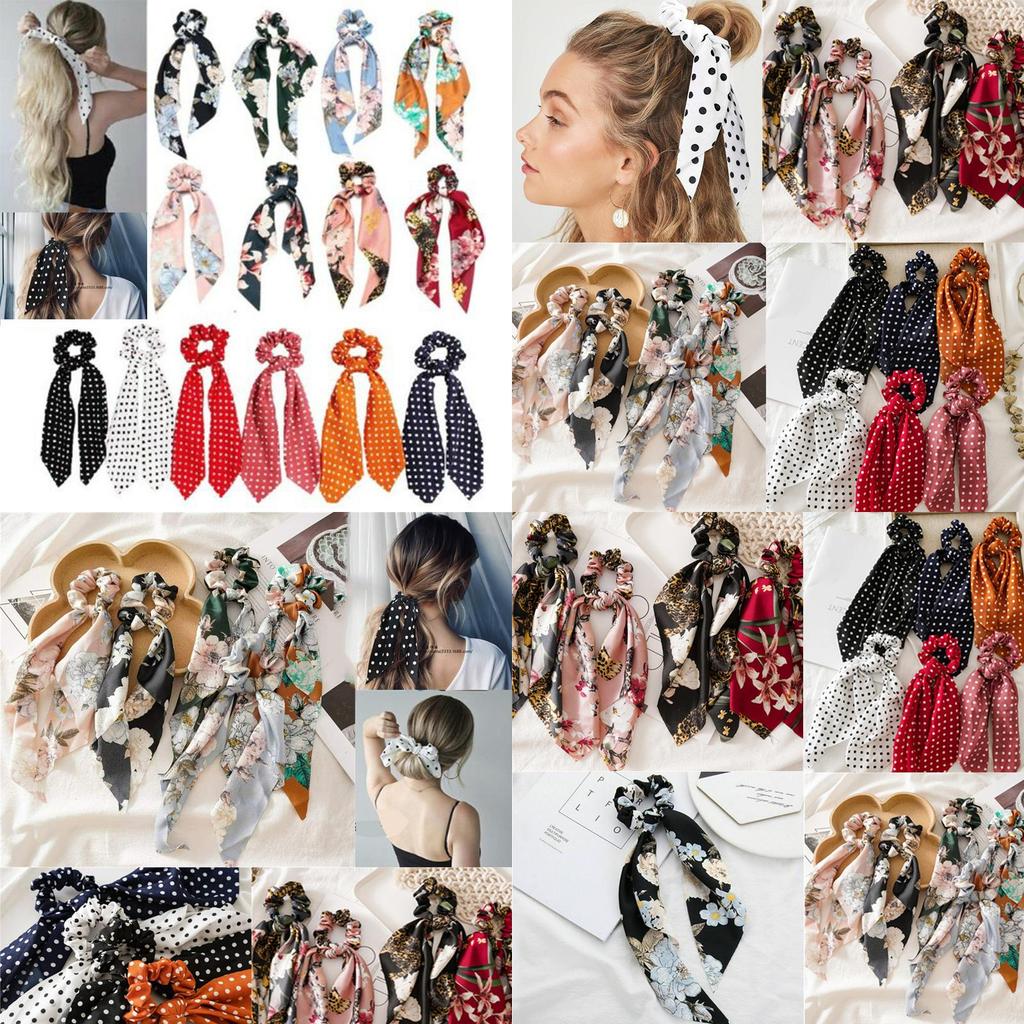 Versatile Floral Hair Bow Scrunchie Scarf With Chic Boho Elastic Hairband Ribbon