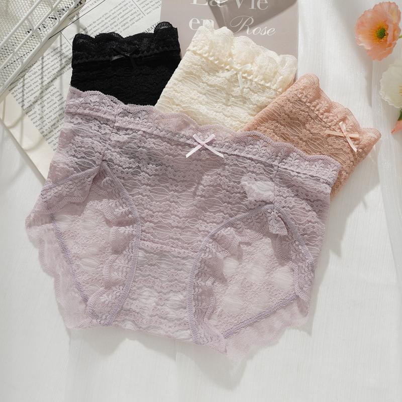 Dámské sexy krajkové kalhotky průhledné jednobarevné kalhotky dámské prodyšné spodní prádlo