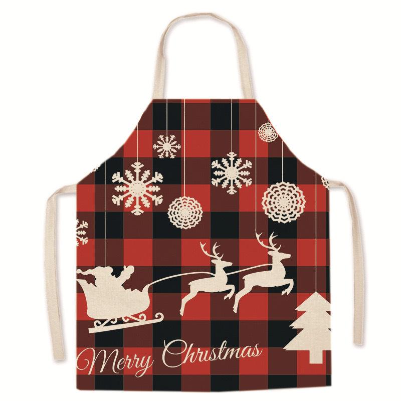 Christmas Snowflake Reindeer Gingerbread Man Print Linen Apron Sleeveless Dirty Resistant Cooking Bib 47x38cm 68x55cm