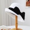 Curled Hepburn Sun Hat Bucket Hat Straw Hat Women's High-end Bow Sunscreen Straw Hat Seaside Beach Hat