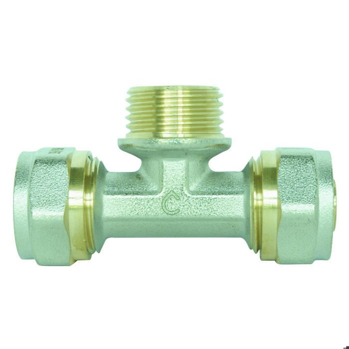 Raccord à Compression Multicouche - SOMATHERM - Té - Mâle au Centre Ø16 - Filetage 1/2" - Gris