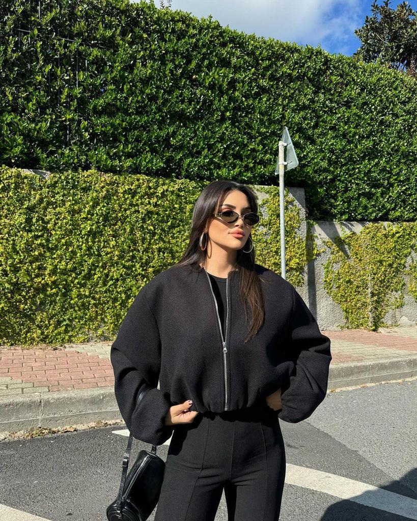 European & American Women's Soft Round Neck Bomber Jacket - New Autumn/Winter Collection