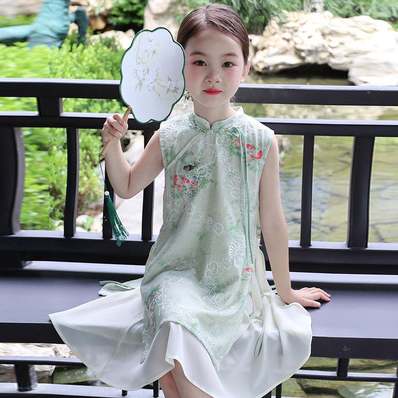 2026 New Summer Cheongsam: Girls' Chinese-Style Tang Suit Dress
