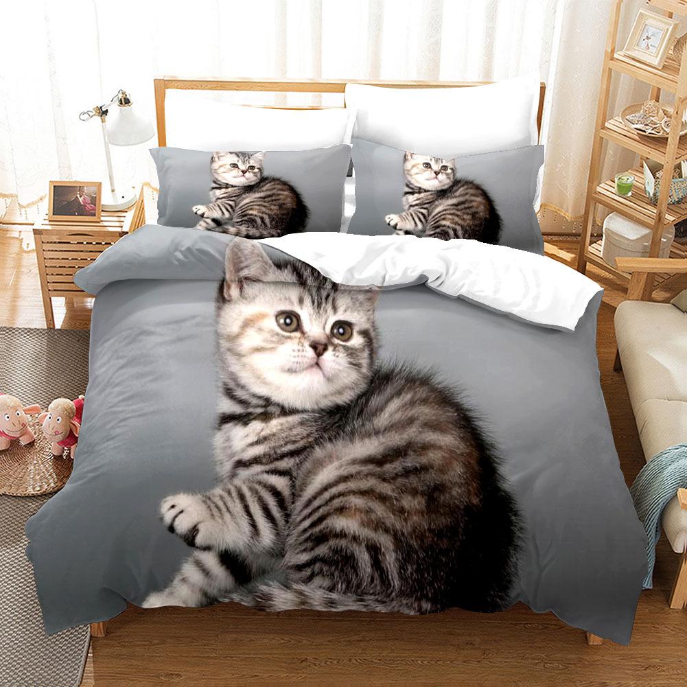 Lovely Cat Queen King Size Bedding Set Microfiber Polyester 3D Print Duvet Cover Set Girls Adults Comforter Cover Cute Animals