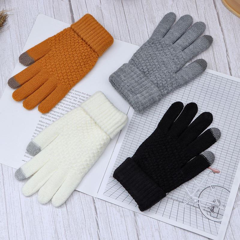 Winter Thickened Solid Color Gloves Simple and Fashionable Knitted Warm Gloves  Outdoor Couple Style Adult Gloves