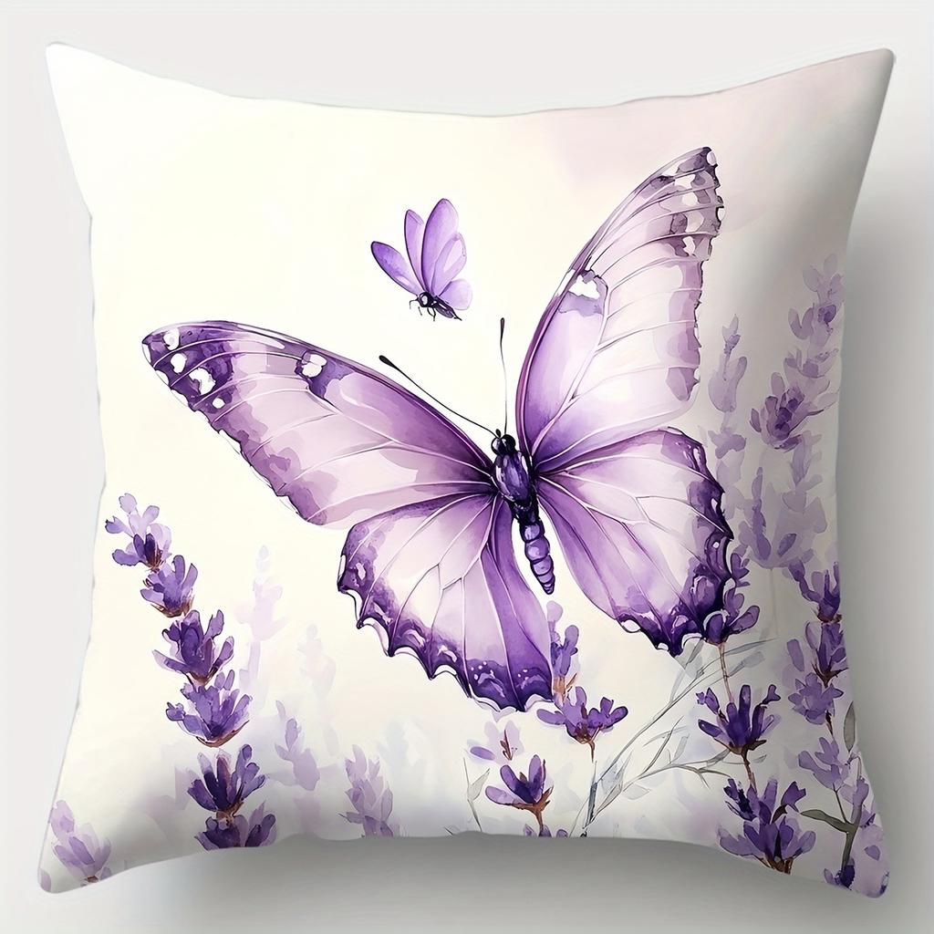 Graceful Purple Butterfly & Lavender PillowcaseLiving Room Sofa Cushion Cover, Soft and Comfortable, Bedroom Room Decoration