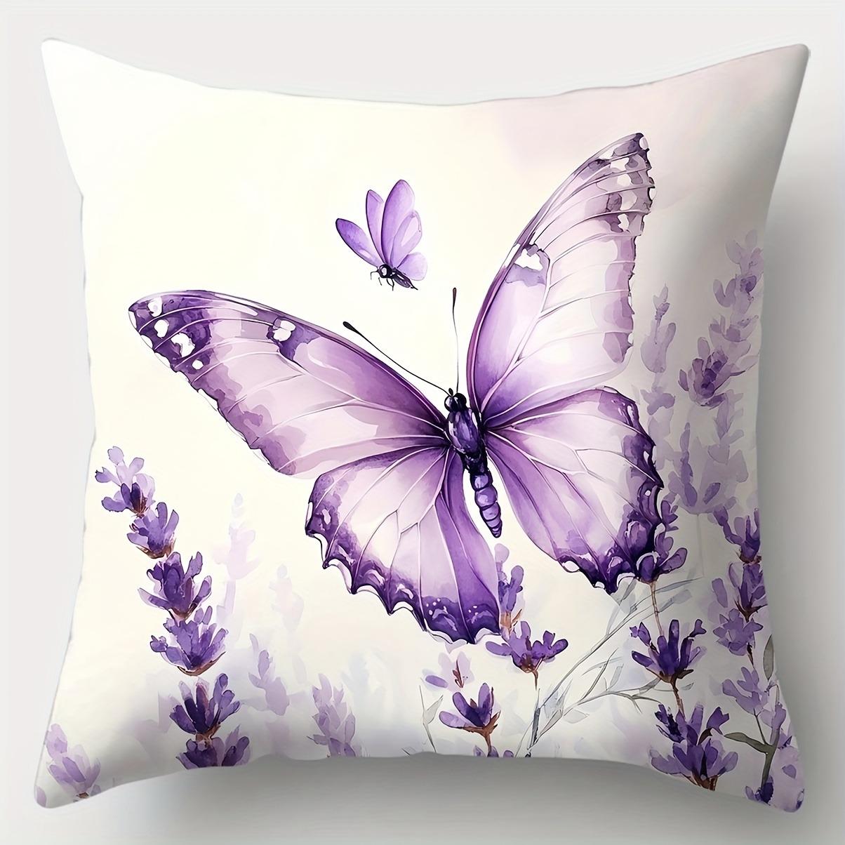 

Graceful Purple Butterfly & Lavender PillowcaseLiving room sofa cushion cover, soft and comfortable, bedroom room decoration 16x16in 40x40cm