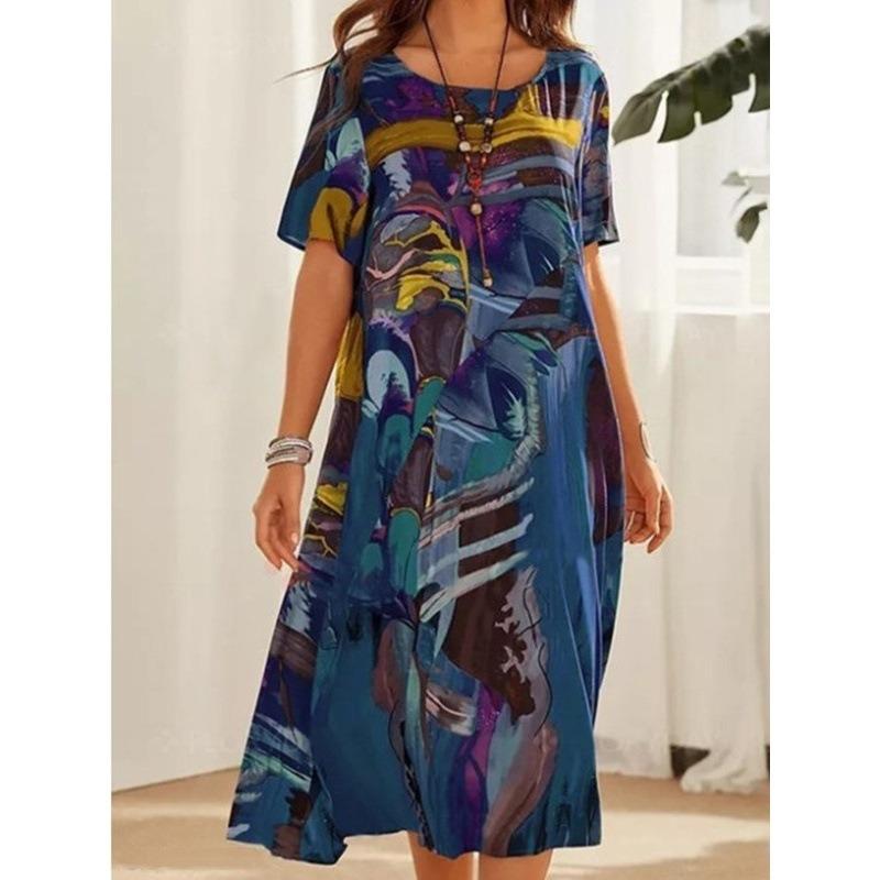 

IHUASU Fashion Summer Spring Short Sleeve O-Neck Casual Dresses S