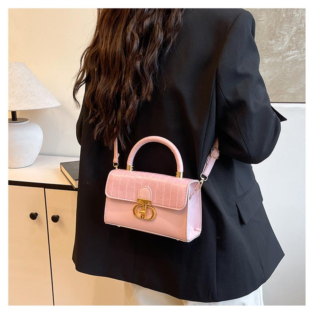 Fashionable Fashionable Lock Buckle Crocodile Pattern Leisure Handheld Single Shoulder Crossbody Small Square Bag For Women