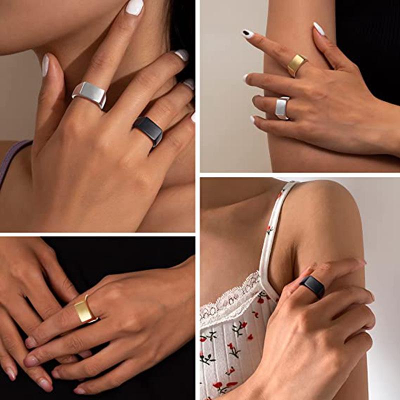 New Unisex Titanium Steel Ring Simple Rectangular Pattern Able Jewelry for Men & Women Valentine's Day Gift Size 7-13