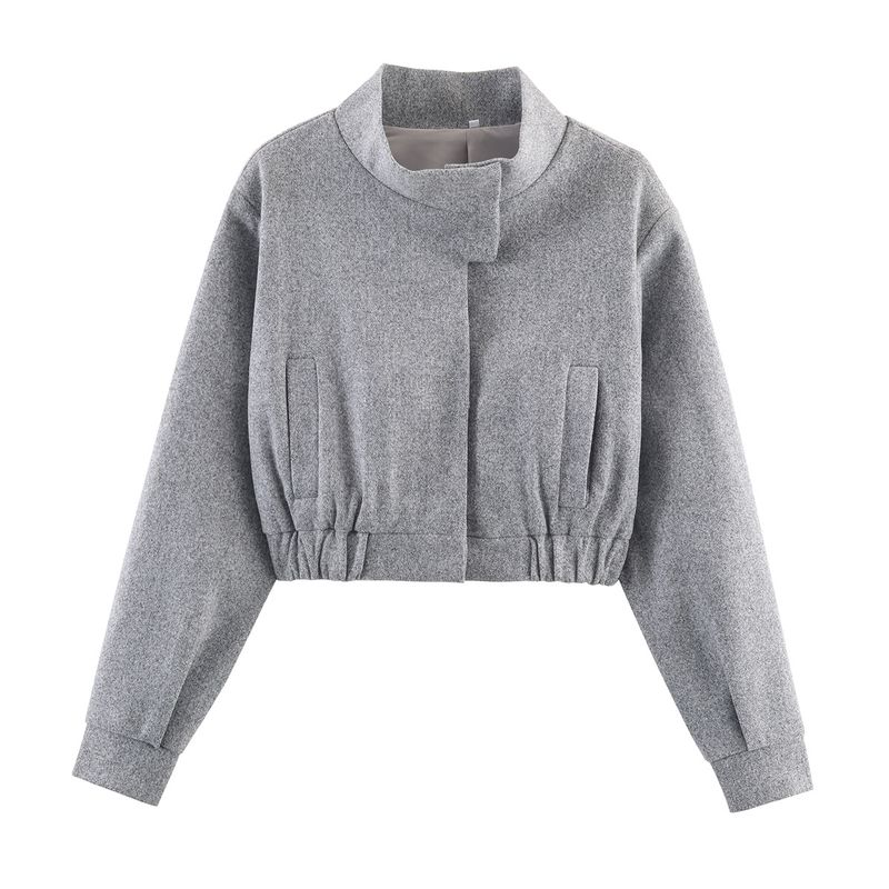 

Za New Fall Women s Clothing 2025 Fashion Wind Fashion Street Easiest for Match Casual Short Woolen Jacket Outwear Grey L