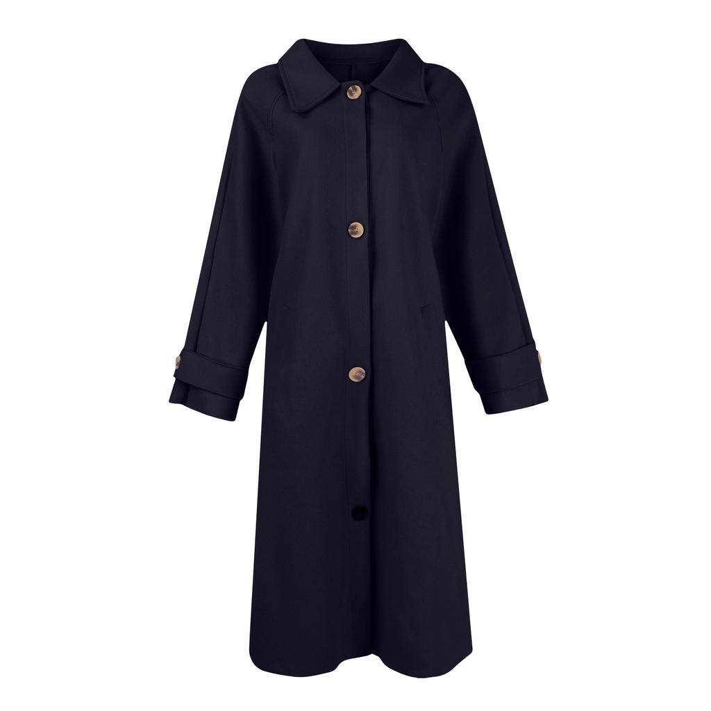 Women's Casual Fashion Solid Color Coat Lapel Long Sleeved Suit Collar Button Down Woolen Jacket