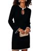 Spring and Autumn French Elegant Solid Color Slim Dress Neckline Hollow Pearl Embellishment Fashion Temperament Long Sleeve Short Skirt
