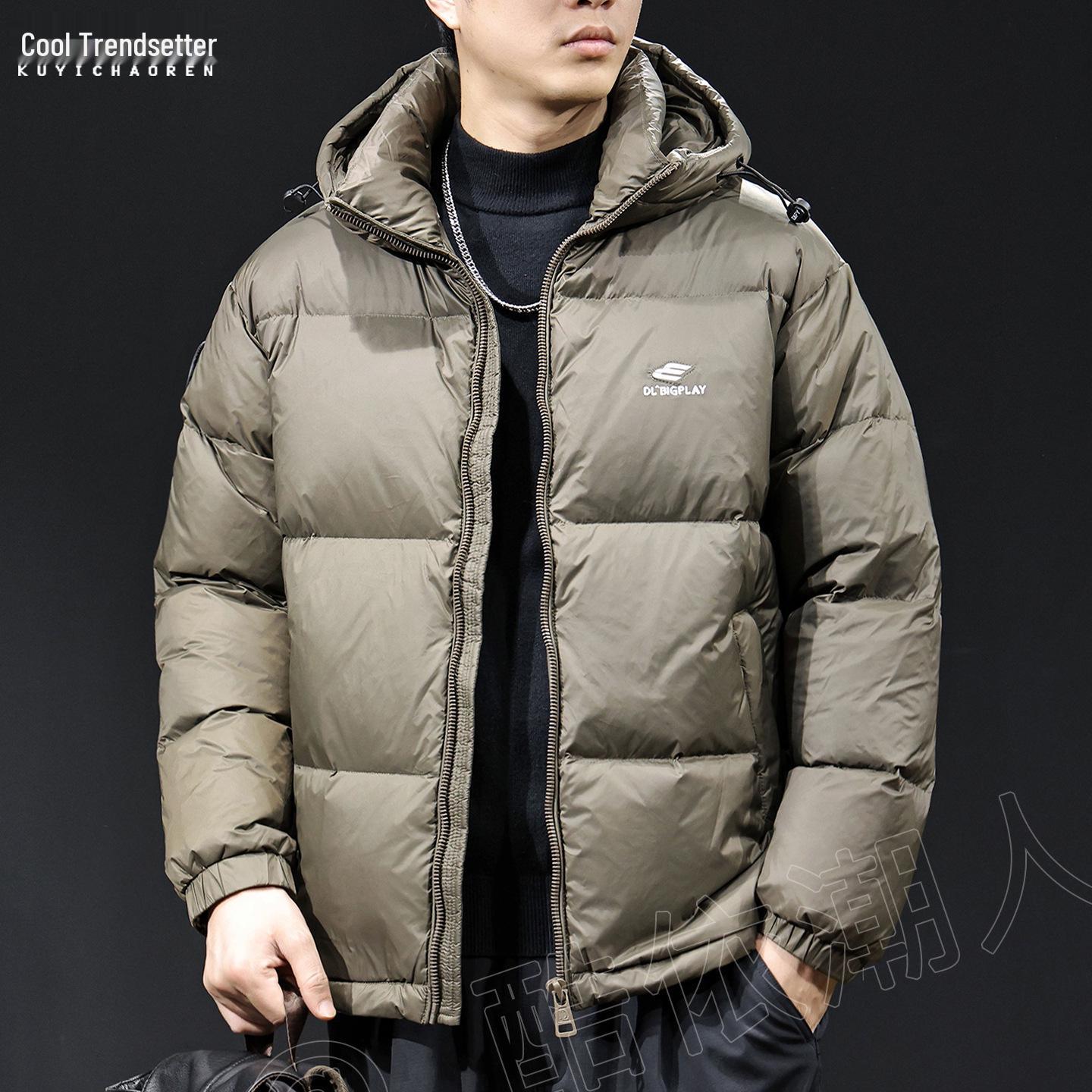 

Men s Winter 2025 Hooded Down Jacket - Thick, Warm, Trendy, Loose-Fit, Plus Size Puffer. 3XL (180-200 Jin) кавовий/лате