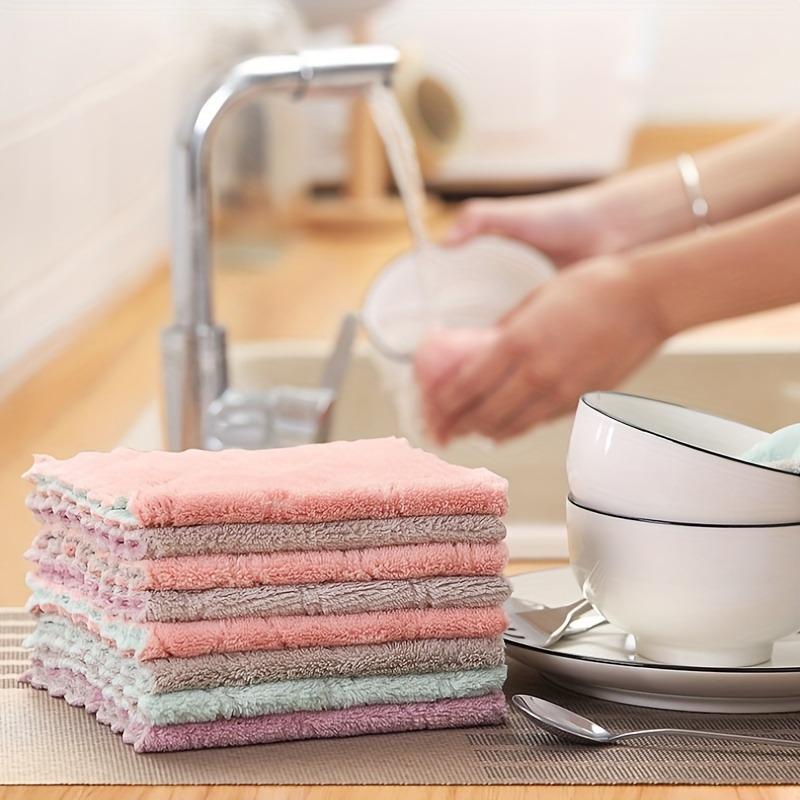 5/20pcs Coral Velvet Kitchen Towels Super Absorbent, Quick Dry Pastel Colors, Multipurpose Reusable Cleaning Cloths for Dishes