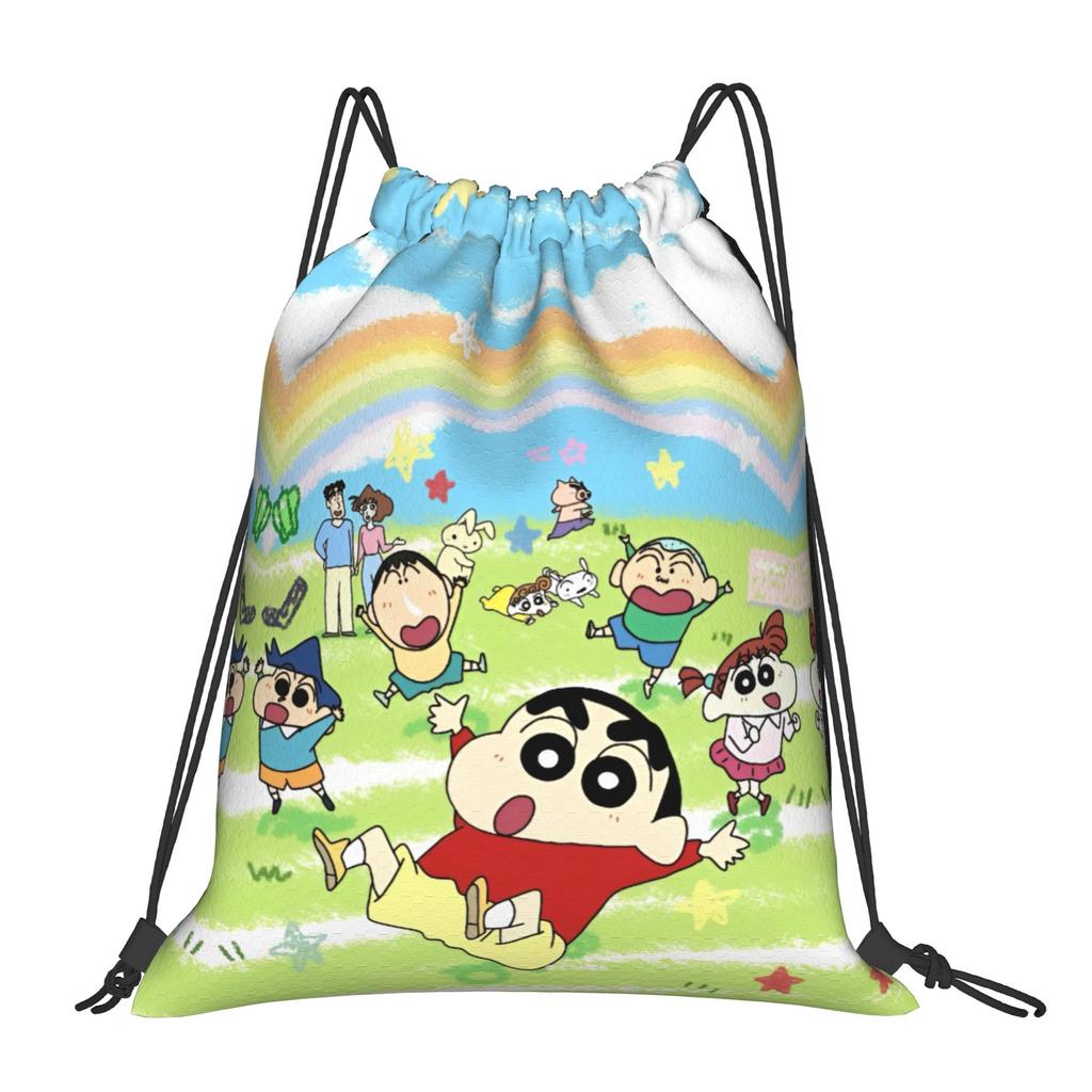 Custom Crayons Shins Chans Drawstring Bag Men Women Portable Gym Sports Sackpack Cartoon Shopping Storage Backpacks