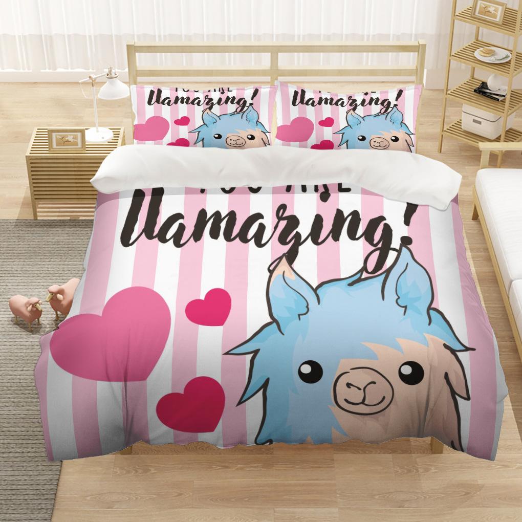 Cartoon Alpaca Duvet Cover King Queen Size Lovely Pet Animal Bedding Set For Kids Fashion Wildlife 2/3pcs Polyester Quilt Cover