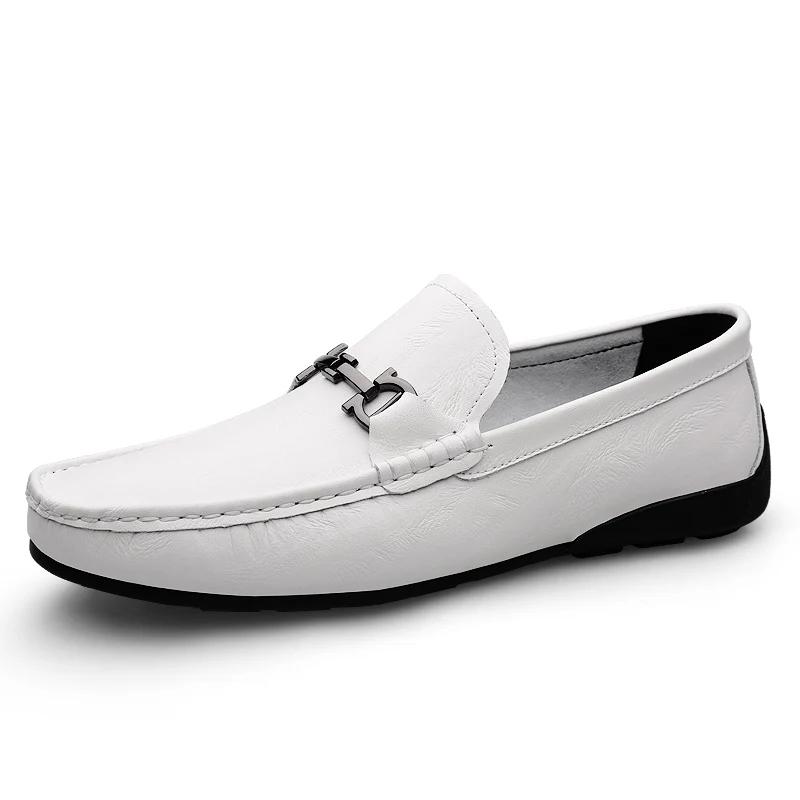 Fashion Summer Mens Shoes Casual Luxury Brand Men Loafers Genuine Leather Moccasins Light Breathable Slip On Boat Shoes Outdoor Flats