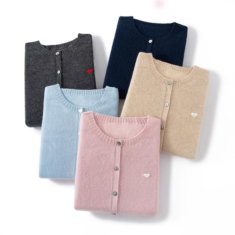 Women's 100% Pure Cashmere Round Neck Cardigan – Autumn/Winter Age-Reducing Knitwear