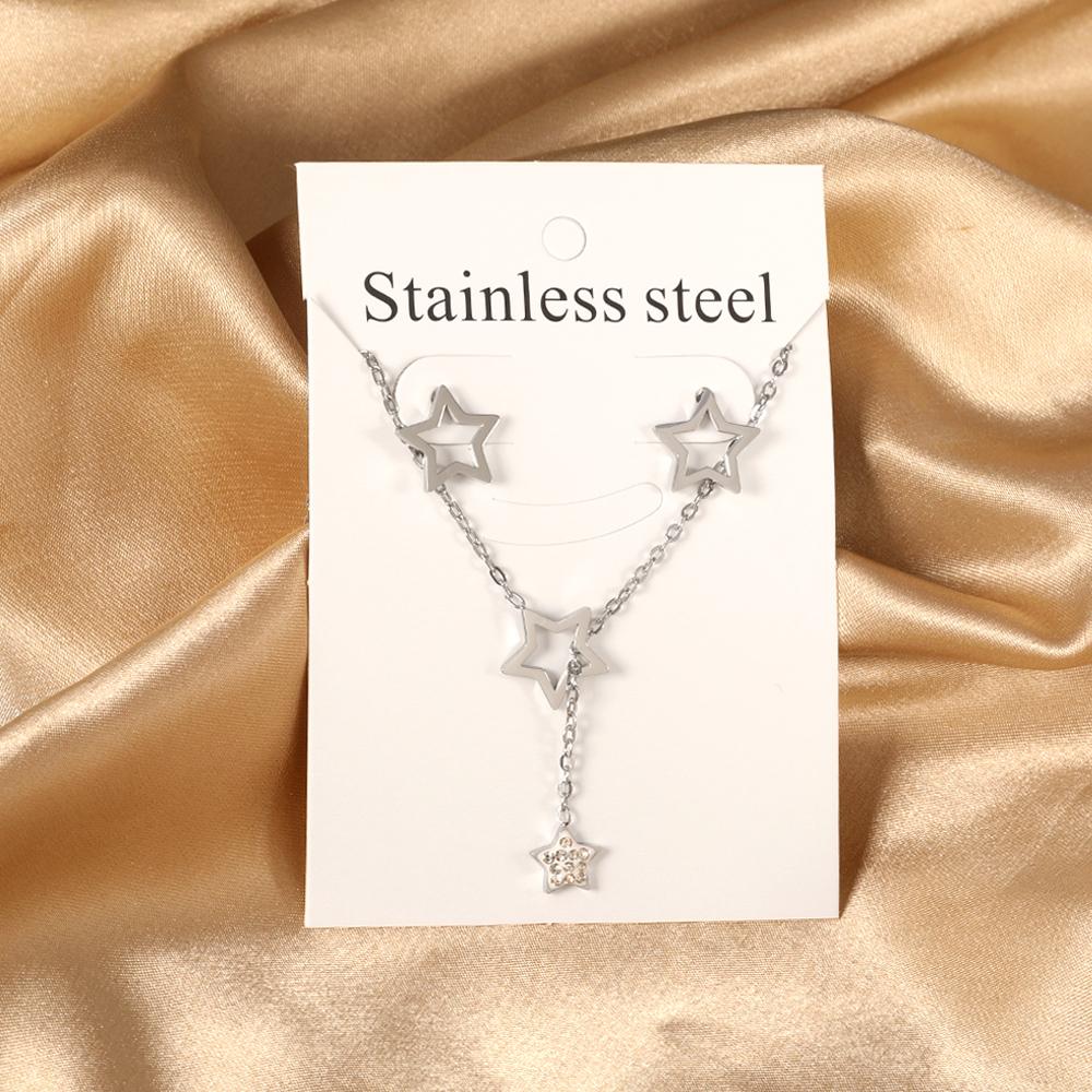 Cubic Zirconia Necklaces Zircon Sets For Women Tiny Stainless Steel Gold Plated Pendant Necklaces And Earrings Sets Wedding