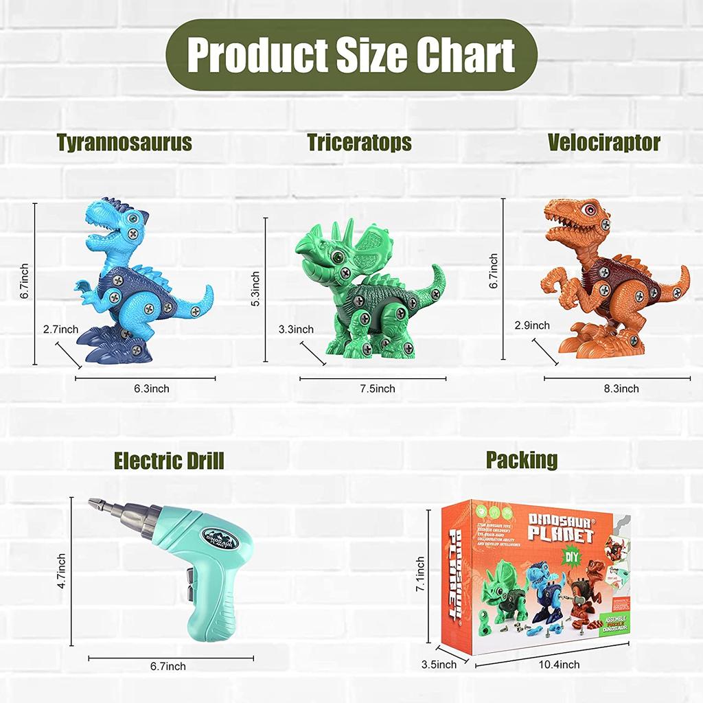 Zabawki dinozaurów, zabawki dinozaurów na części, konstrukcja łodygi zabawki dla dzieci z wiertarką elektryczną, zabawki urodzinowe i świąteczne prezenty dla chłopców dzieci 3 4 5 6 7+