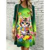 Cute Cat Floral 3D Print Dresses Women's Fashion Gradient Long-Sleeve Dress Autumn Winter Daily Casual Women's Loose Home Dress