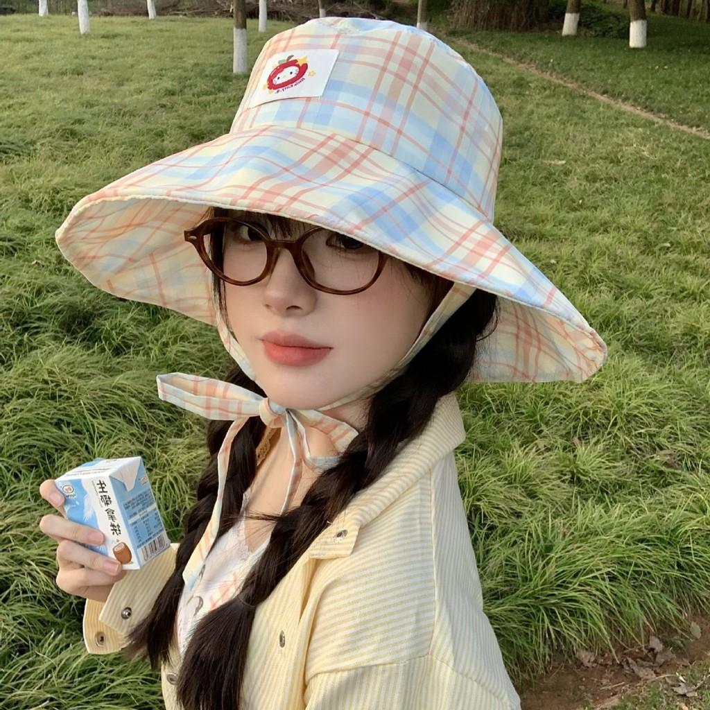 Hat Hiking Fisherman Hat Applique Yellow Orange Plaid Cloth  Outdoor Brim