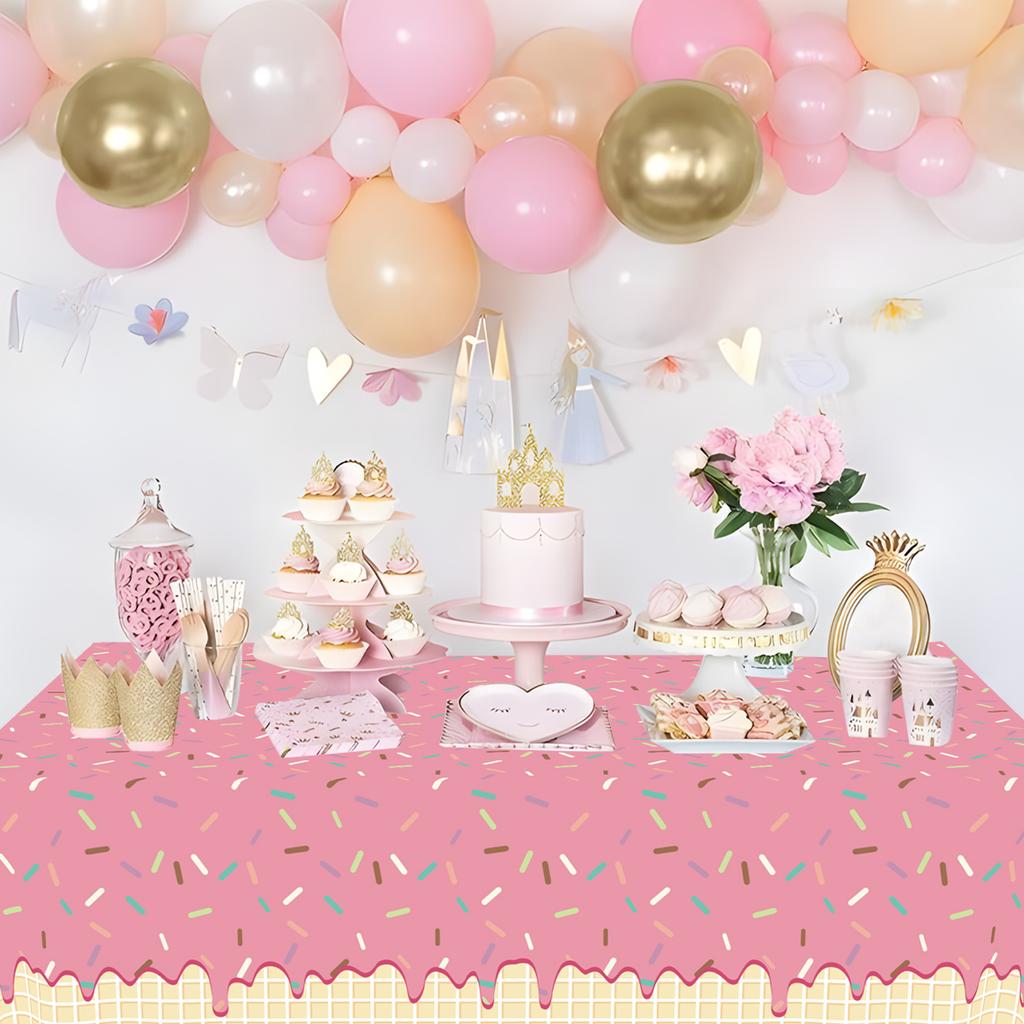 Pink Donut Disposable Tablecloth Doughnut Table Cover Girls 1st Birthday Party Decor Kids Wedding Birthday Supplies Baby Shower
