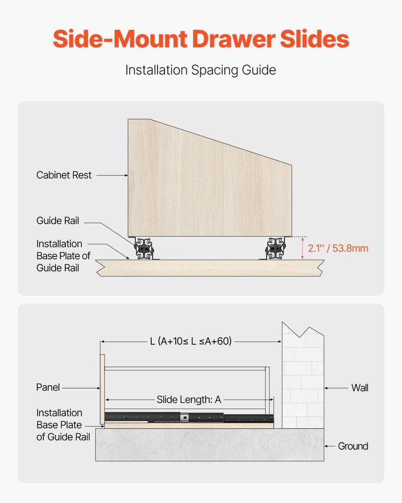 Undermount Drawer Slides 16 inch Under Stair Cabinet Rails 260 LB Load