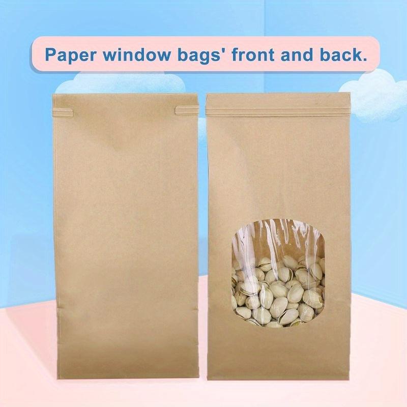 50pcs Kraft Paper Bakery Bags With Window Tin Tie Lock Perfect For Cookies & Coffee High-Quality Kitchen & Restaurant Supplies