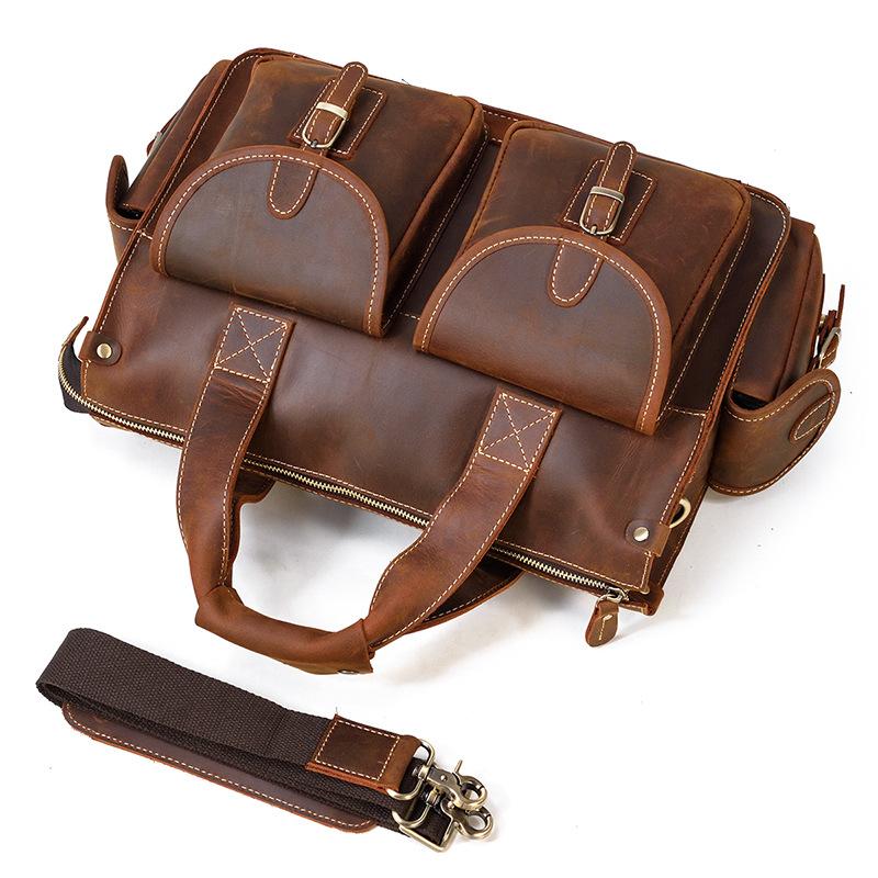 Retro Men'S Handbag, Genuine Leather, Business Briefcase, Crazy Horse Leather, Computer Bag, Commute To Work