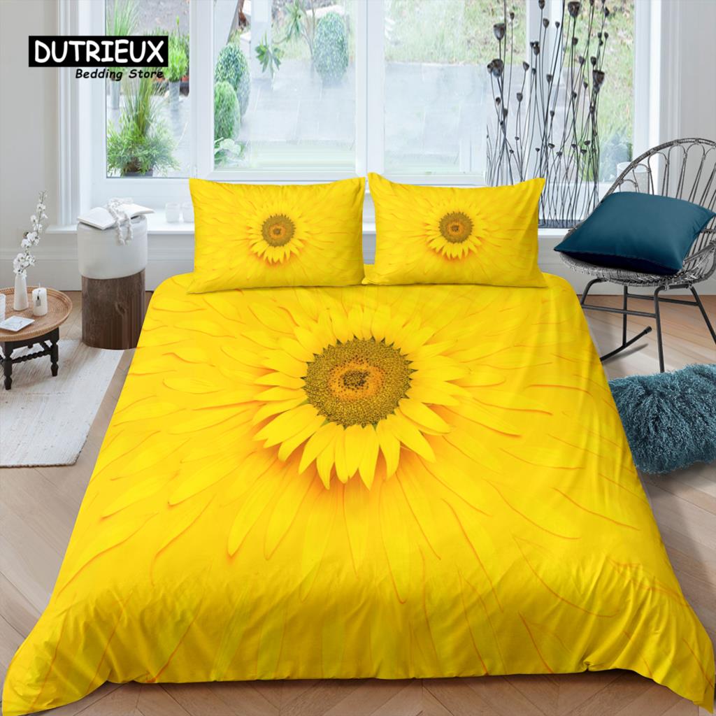 Home Living Luxury 3D Print SunFlower Bedding Set Sunlight Duvet Cover Pillowcase Queen and King EU/US/AU Size Polyester Bedding