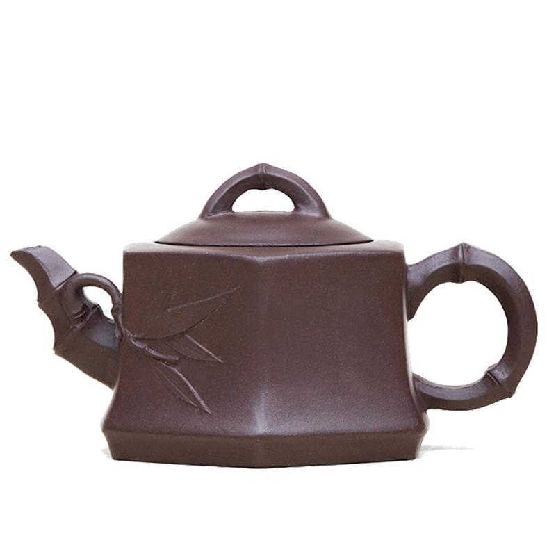 170ml Creative Yixing Purple Clay Teapot Handmade Hexagonal Bamboo Joint Pot Raw Ore Purple Mud Kettle With Infuser Zisha Teaset