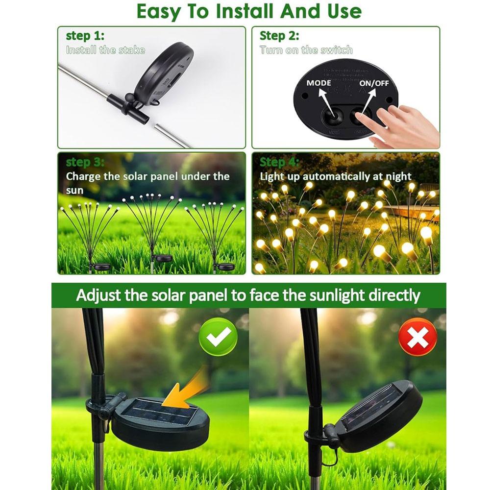 Solar Firefly Lights Outdoor, 2 Lighting Modes Wind Sway Twinkle Solar Garden Lamp IP65 Waterproof Decor Light for Yard Patio Path Lawn