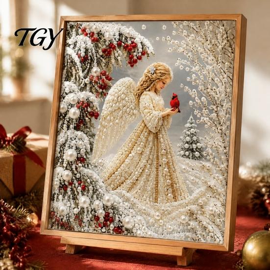 Easy Art Projects Christmas Faux Pearl Painting Kit, Santa Reindeer DIY Creative Winter Decor 3D Angel Wall Craft Kit for Adults, Festive Home Holiday