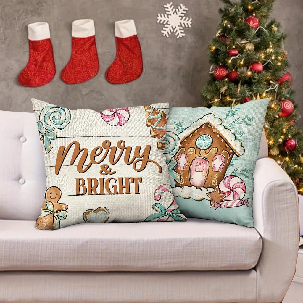 Christmas Gingerbread Pillowcases: Merry & Bright Decor Sofa Bed Cushion Cover, New Year Home Decoration