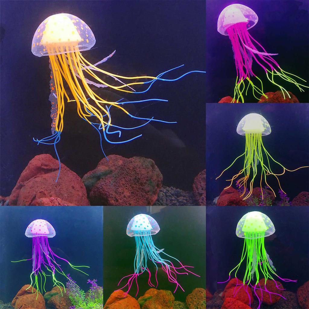 Silicone Jellyfish Ornament Decoration for Aquarium Fish Tanks 2.4x5 Inches Artificial Bright Color Moving Jellyfish