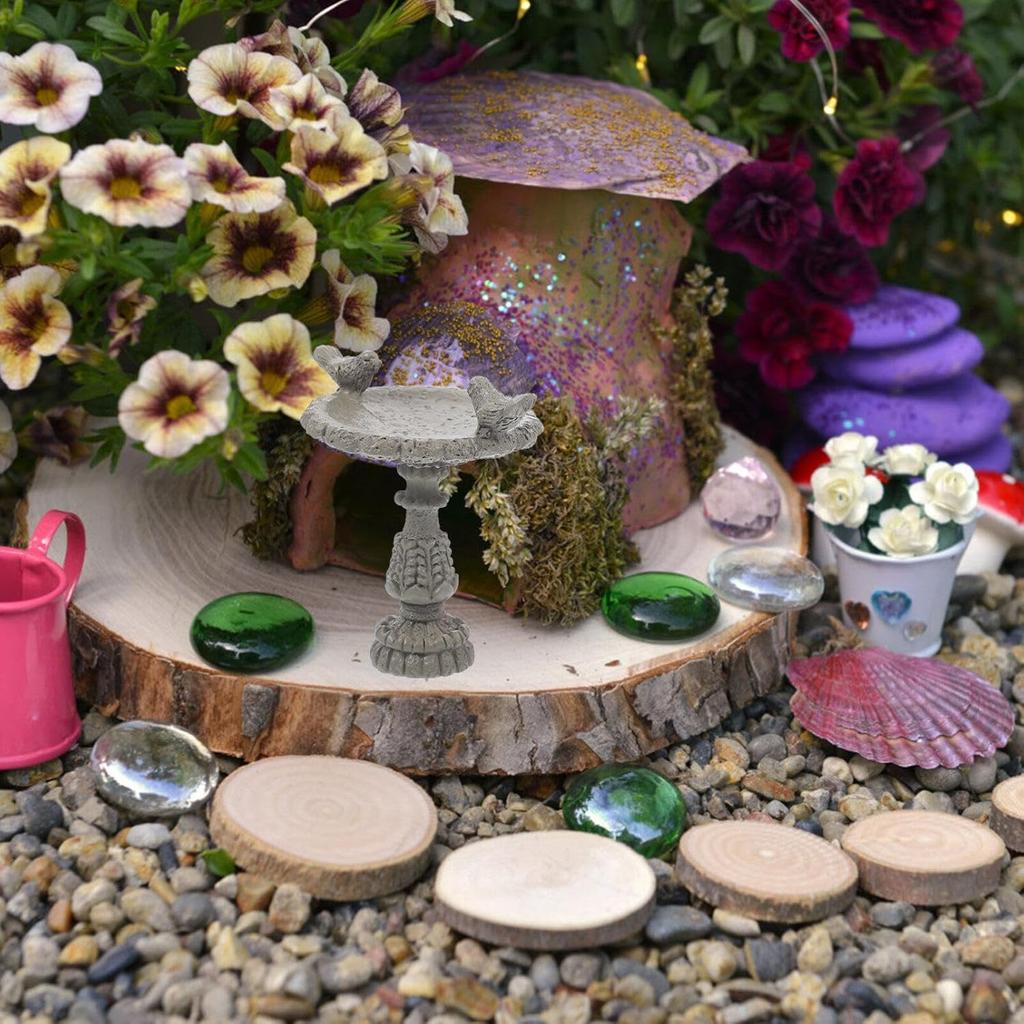 Dollhouse Miniature Birdbath Miniature Fairy Garden Polyresin Miniature Bird Bath Garden Outdoor Center Foutain Resin Fairy Garden Furniture Vintage