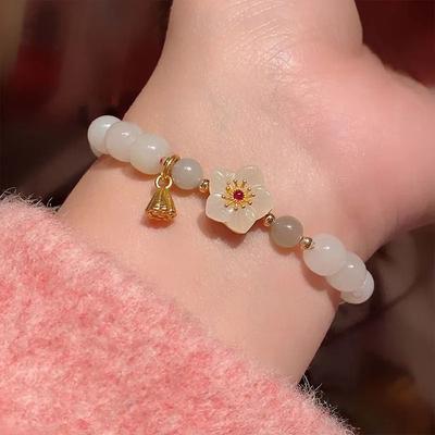 New Chinese Style Jade Bracelet Women's Ancient Style Flower Bead Bracelets Woven Hand Rope Girlfriends Jewelry
