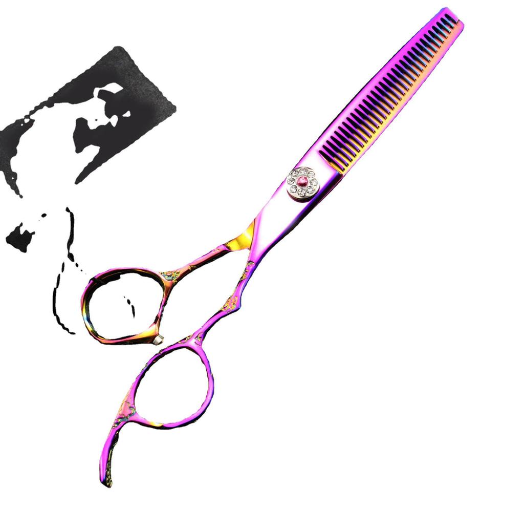 6.0" Pink Plum Blossom Hairdressing & Barber Scissors with Straight and Serrated Shears, Customizable LOGO