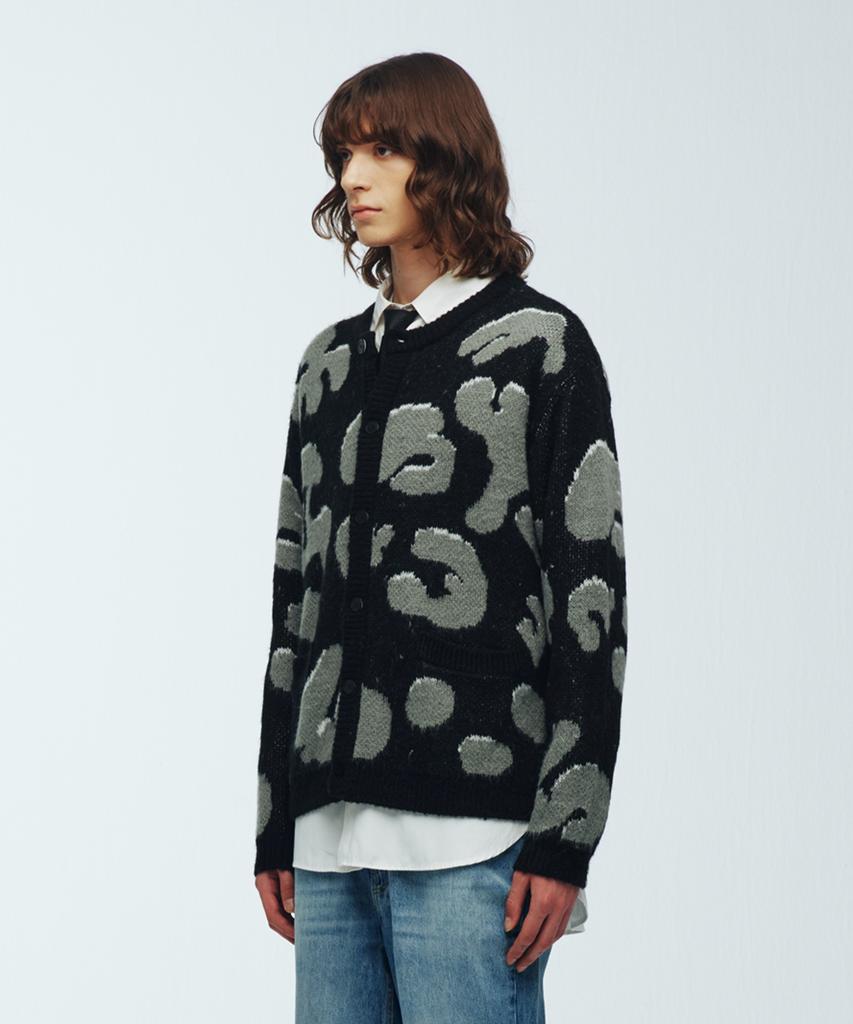 Knitted Bulky Brush Pattern Cardigan Black