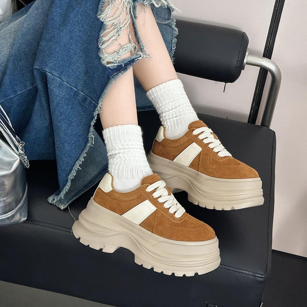 Frosted leather platform muffin shoes women's autumn new versatile fashion casual height-increasing sports shoes